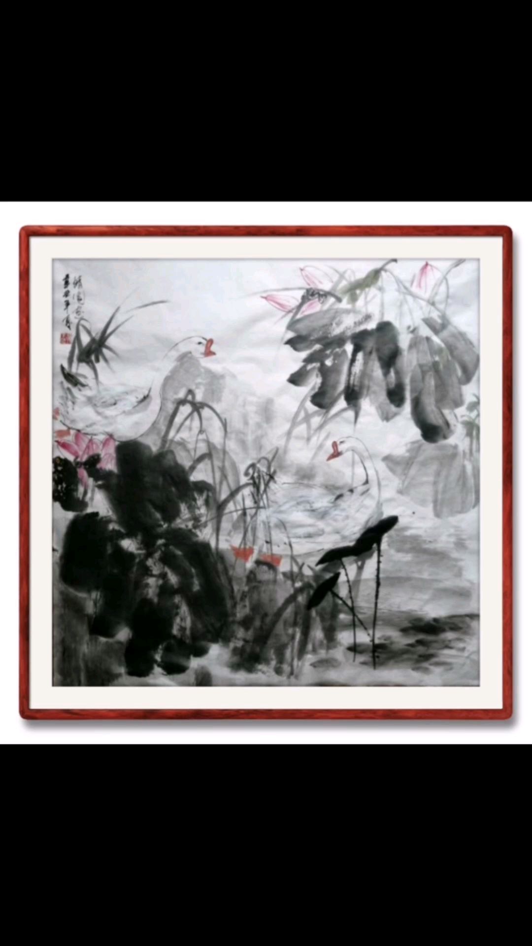 国画写意花鸟荷塘白鹅,右军挚爱,清新淡雅