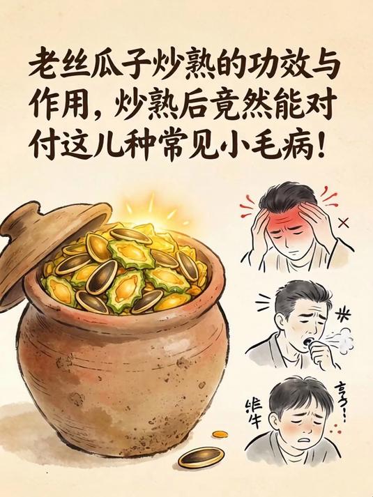 老丝瓜子炒熟的功效与作用,炒熟后竟然能对付这几种常见小毛病!