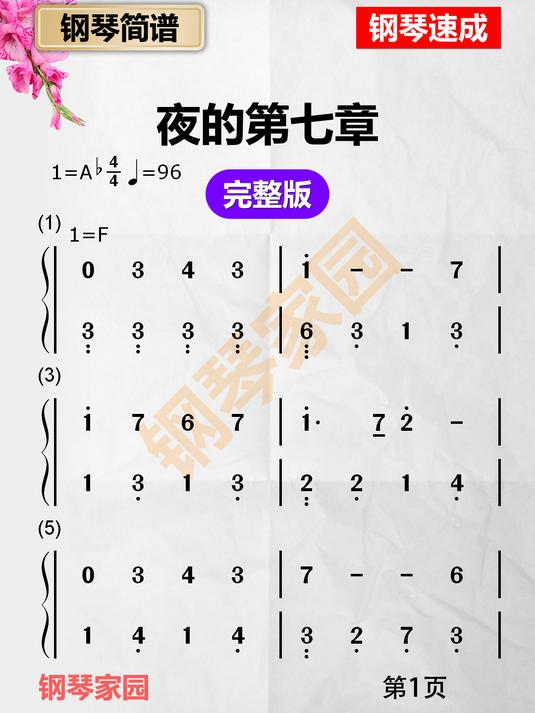《夜的第七章》钢琴简谱,钢琴谱,简谱,钢琴教学,完整版