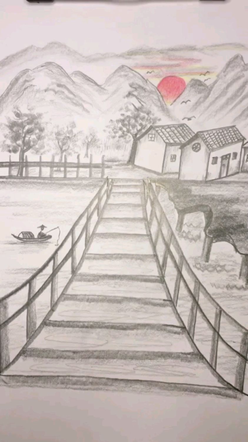 素描简笔画:教大家画农村风景画