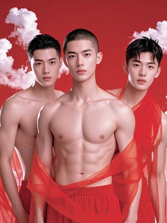 红色系薄肌男孩壁纸