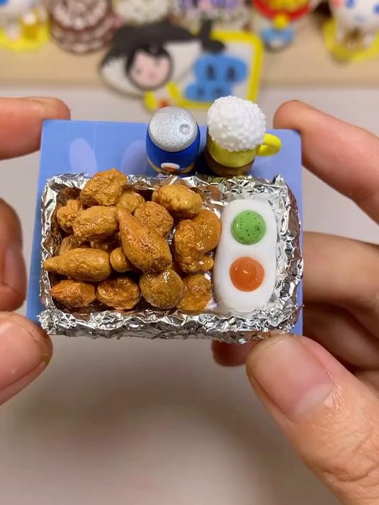 超简单的粘土迷你炸鸡套餐,你想配啤酒还是可乐