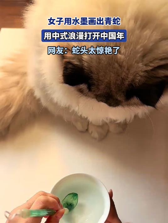 女子用水墨画出青蛇,用中式浪漫打开中国年,网友:蛇头太惊艳了