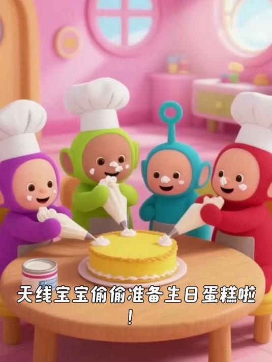 天线宝宝制作生日蛋糕