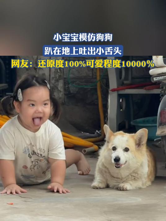 小宝宝模仿狗狗，趴在地上吐出小舌头#健康新势力计划#