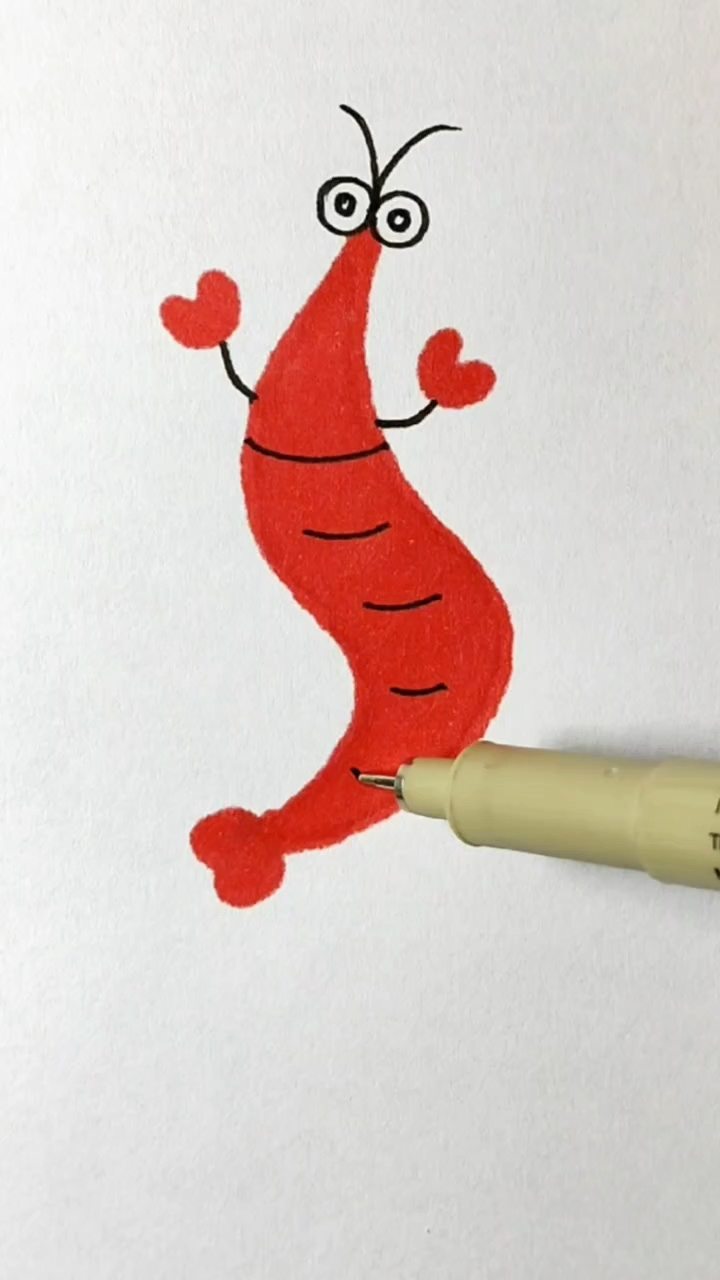 用字母SS画大虾,涂色简笔画