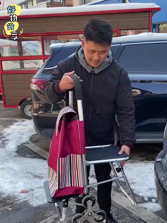 买菜小推车,能装更能 “扛”,轻松搞定大采购,累了还能坐