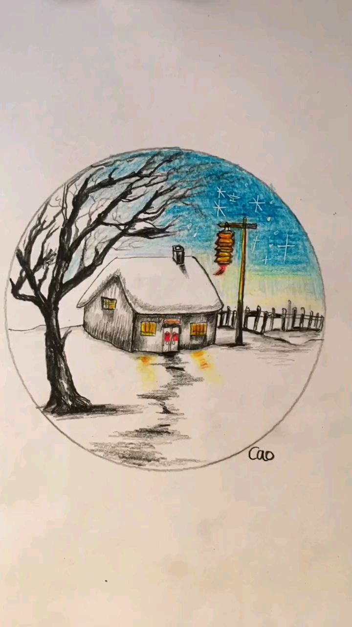 素描彩铅简笔画:教大家画夜晚的风景