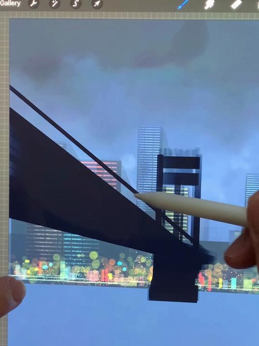 因一张河对岸城市照片获灵感,进行数字绘画