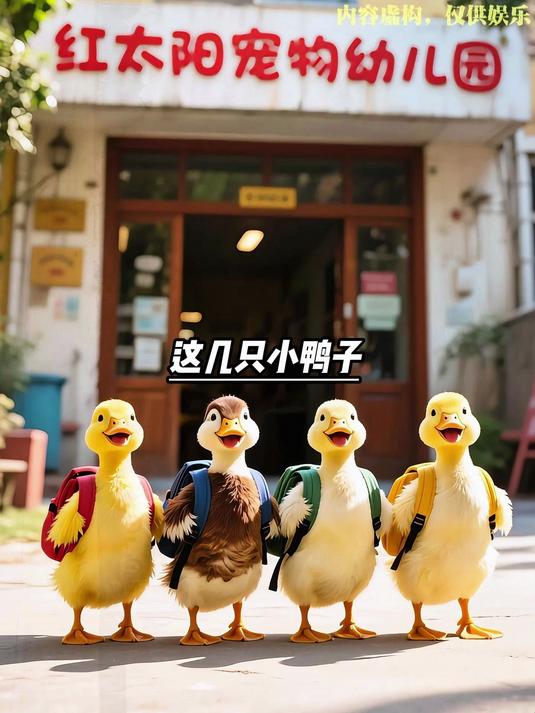 小鸭子们在宠物幼儿园拍毕业照