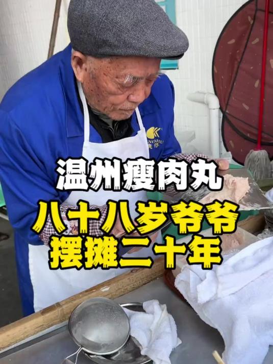 浙江温州 88岁老爷爷摆摊瘦肉丸20年 一小碗15 满满的都是料