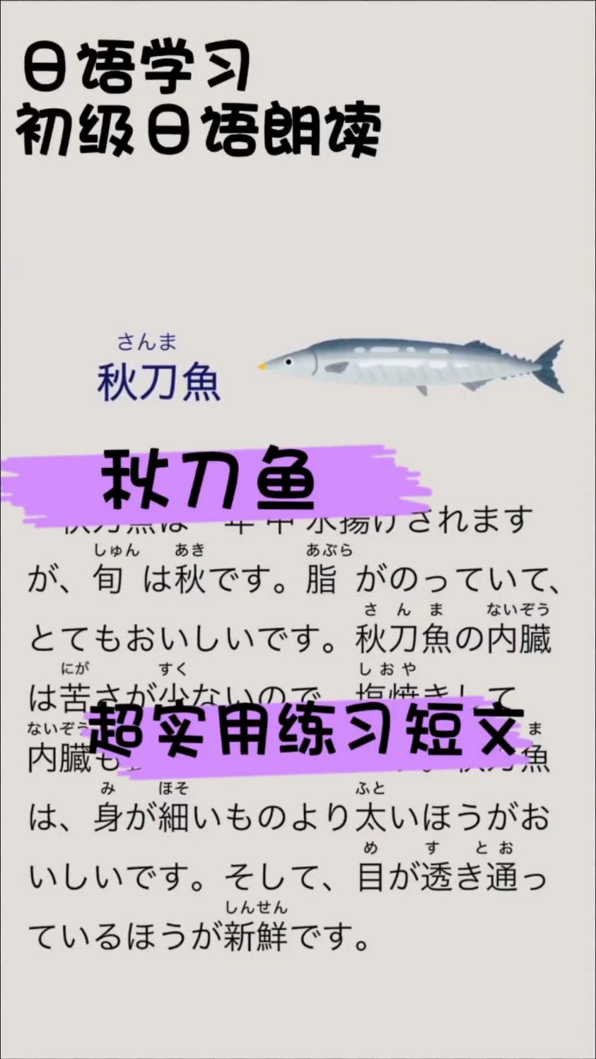【日语学习】初级日语朗读082|现在正是秋刀鱼最好吃的季节