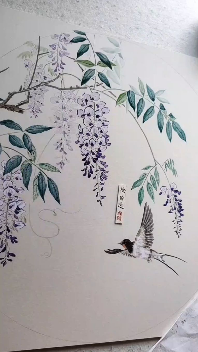 画一幅燕子紫藤图