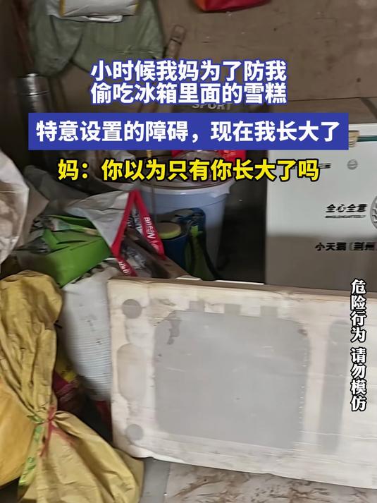 小时候我妈为了防我偷吃冰箱里面的雪糕,特意设置的障碍,现在我长大了 妈:你以为只有你长大了