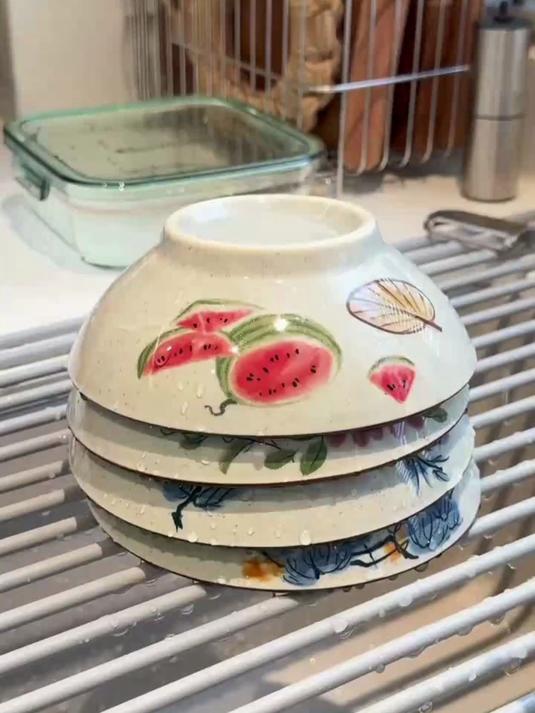 复古釉下彩小陶瓷碗，蘸料扣肉蒸菜，火锅汤面一碗端