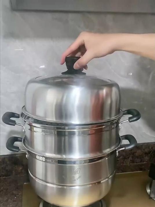 三层加厚不锈钢蒸锅！容量超大带可视盖，结实耐用超实惠！