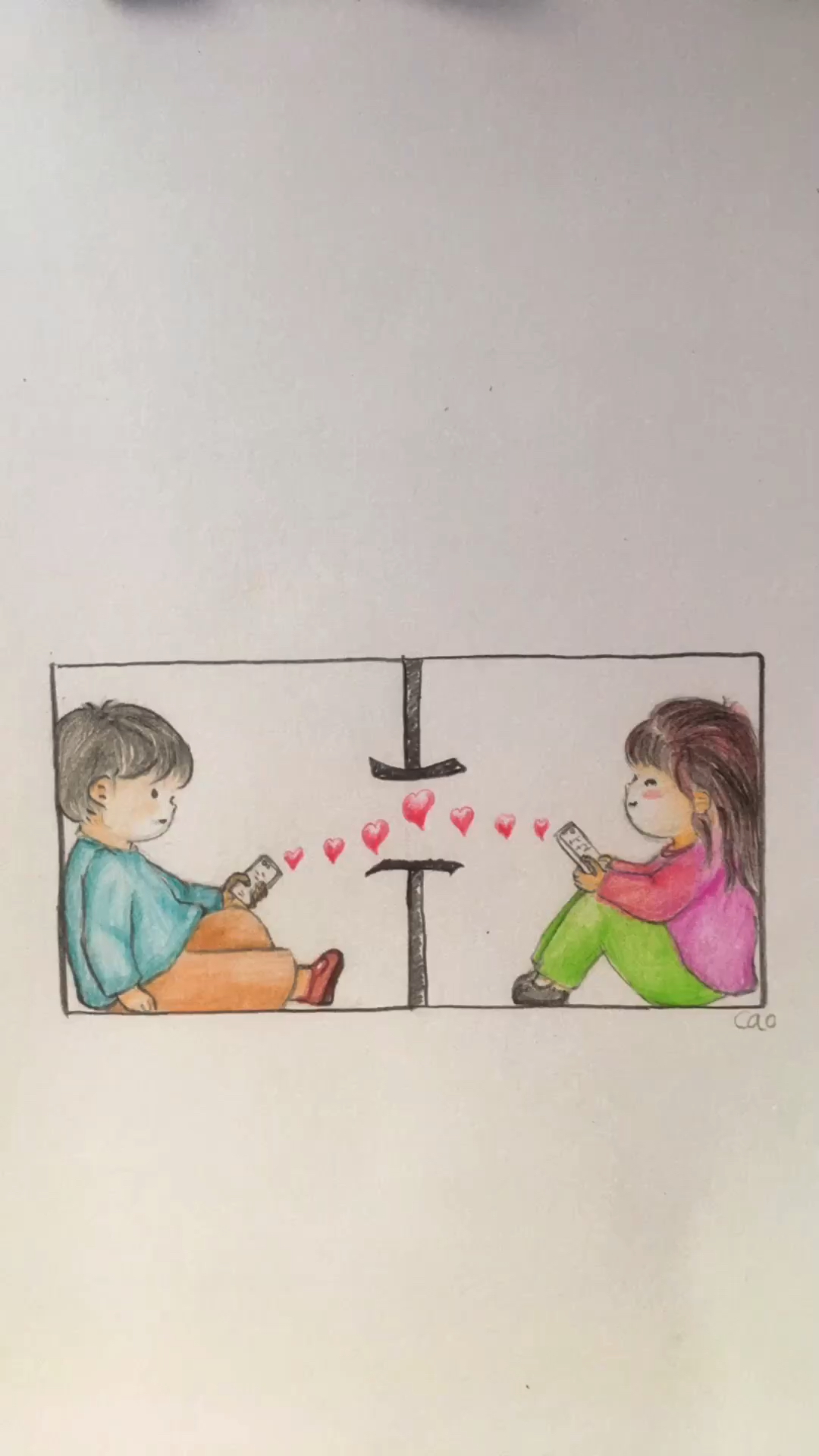 彩铅简笔画:教大家画拿手机的小人
