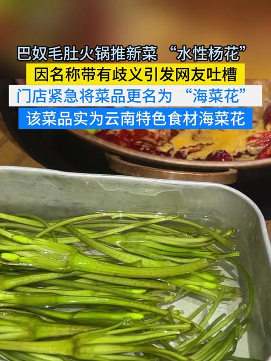 毛肚火锅新菜，菜名 “水性杨花” 引歧义，火锅店紧急更名