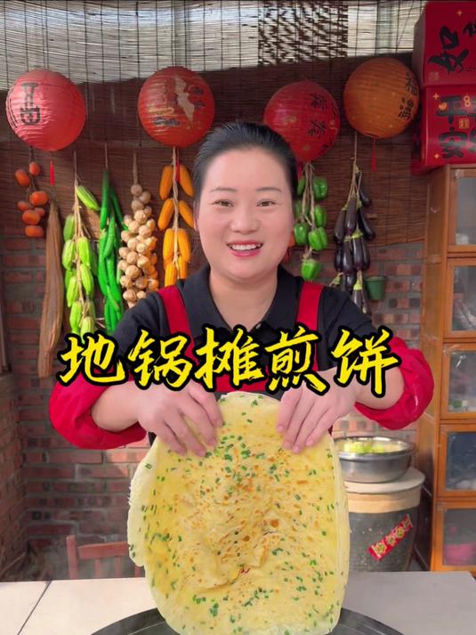朵朵用地锅摊煎饼,做法简单又好吃