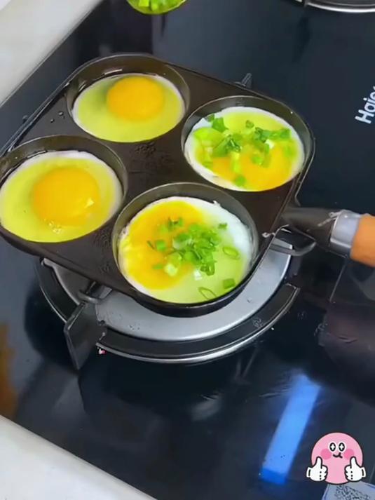 家用铸铁四孔鸡蛋汉堡锅无涂层早餐煎锅!