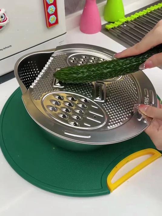 加厚不锈钢洗菜盆三件套!沥水切菜两用,防滑稳固,居家好物