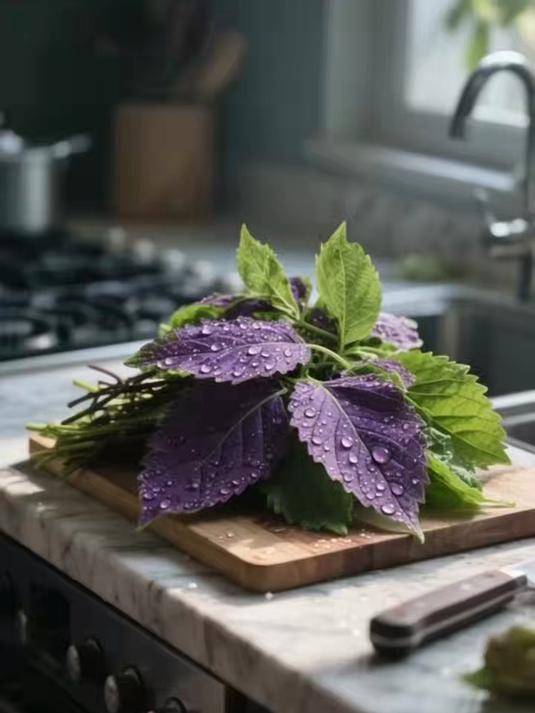 紫苏叶煮水,缓解风寒感冒