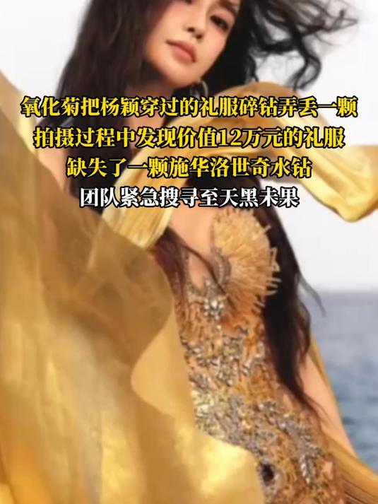 氧化菊把杨颖穿过的礼服碎钻弄丢一颗,拍摄过程中发现价值12万元的礼服,缺失了一颗施华洛世奇