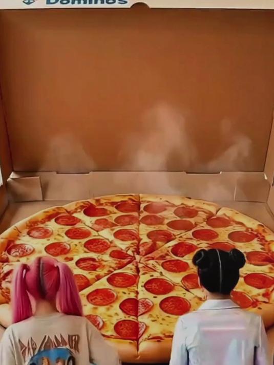 我和妹妹跳进了披萨盒里