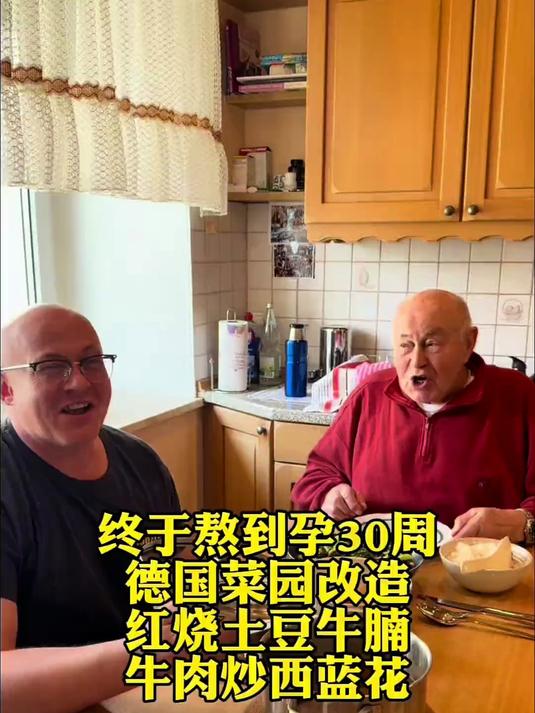 德国父子为了儿媳菜园改造，简单做了红烧牛腩土豆，牛肉西蓝花！