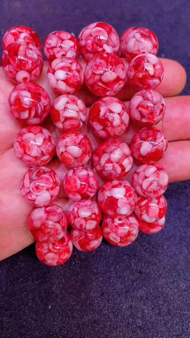 朱砂原石鸡血石晶体手串