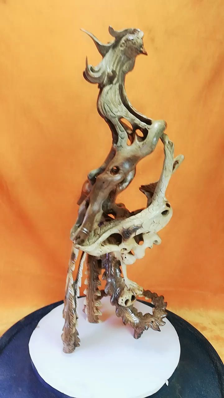 凤求凰,麻梨疙瘩手工雕刻制作套装根雕艺术弓。