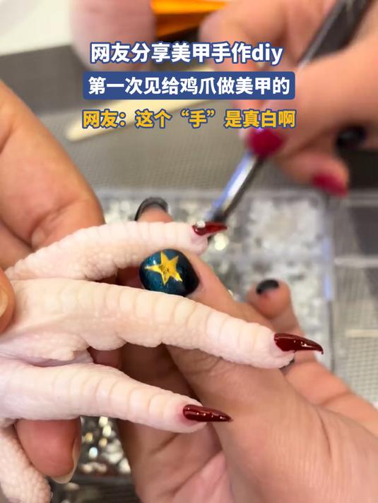 网友分享美甲手作diy，第一次见给鸡爪做美甲的