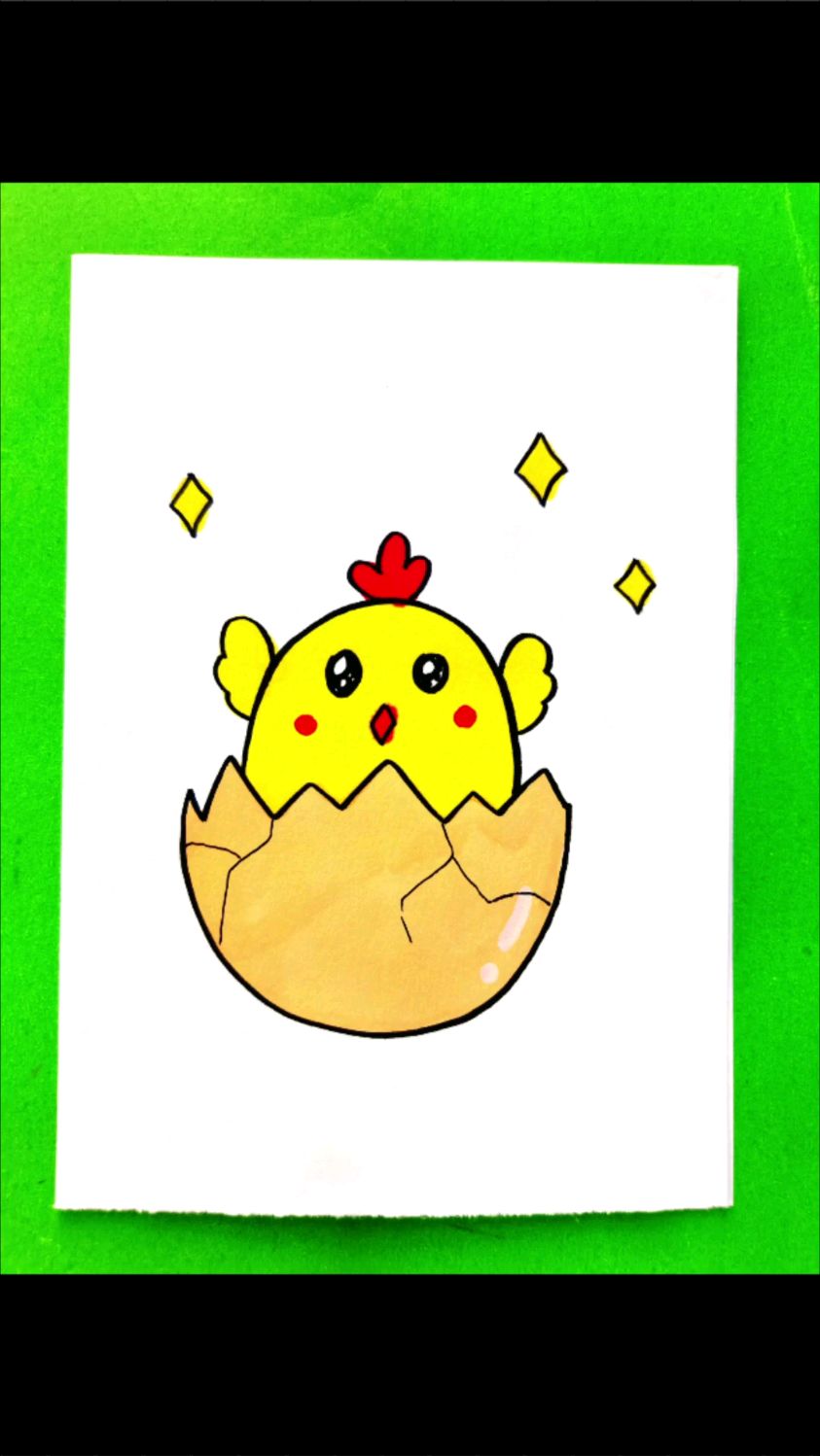 蛋壳里的可爱小鸡儿童画 ,小鸡简笔画,儿童简笔画,动物简笔画
