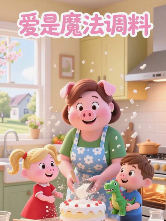 小猪佩奇动漫,猪妈妈烤蛋糕,香味飘满小屋子