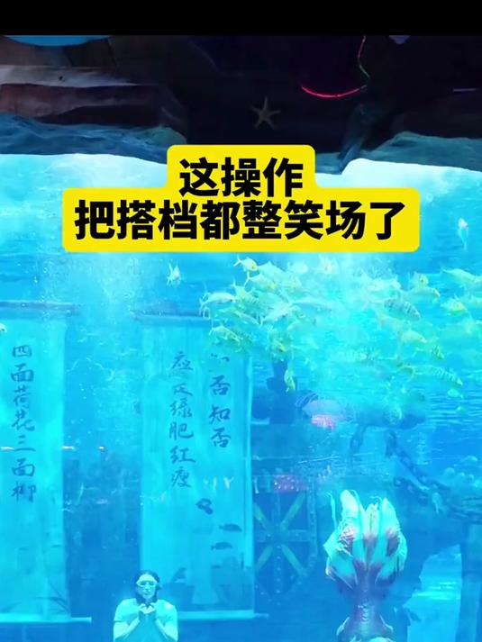 胖瘦美人鱼同台展示腹肌，给搭档都差点呛水！搭档好险，要是笑场就完了