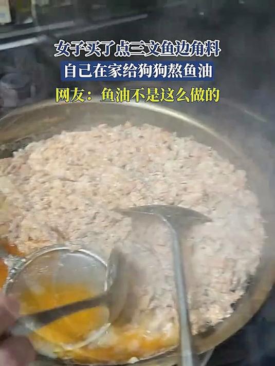 女子买了点三文鱼边角料,自己在家给狗狗熬鱼油