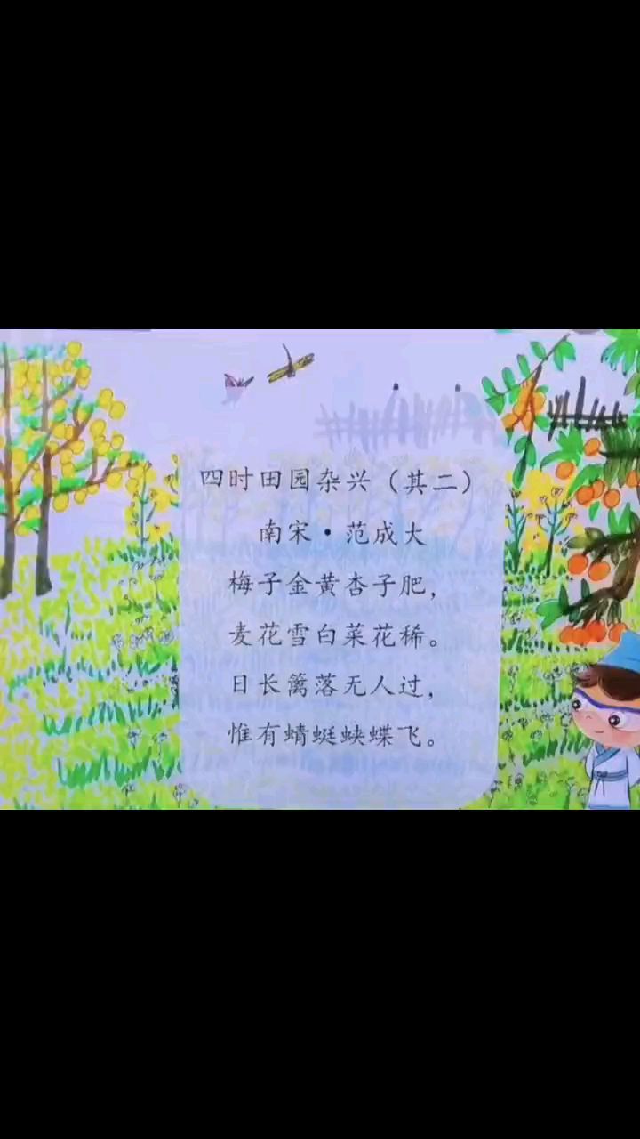 梅子金黄杏子肥,麦花雪白菜花稀!小学生必备古诗词《四时田园杂兴》