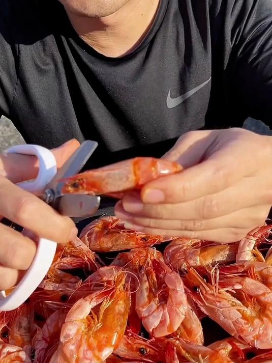 新鲜海虾制作烤虾干，肉质紧实有嚼劲