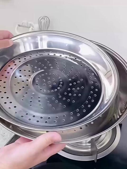 加厚不锈钢炒锅家用蒸盘加厚蒸笼圆形蒸格蒸片篦子隔层蒸锅蒸屉!