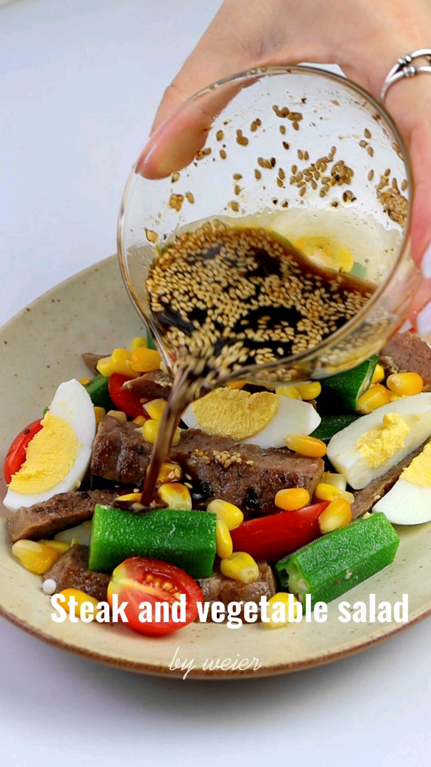 低卡饱腹,牛排蔬菜沙拉,我妈都说好吃