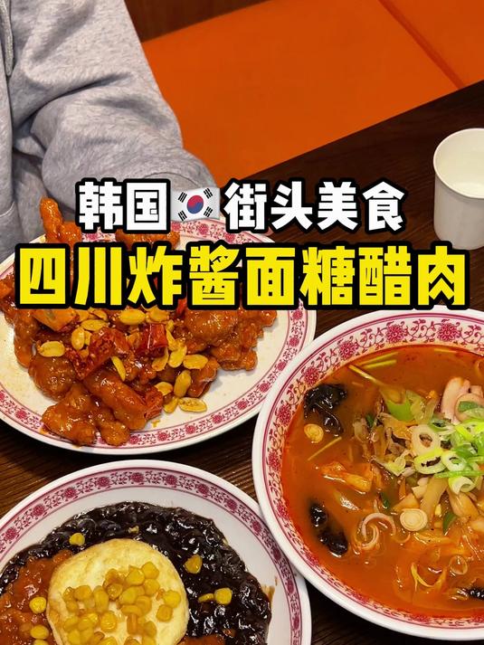 韩国街头美食～四川炸酱面和糖醋肉