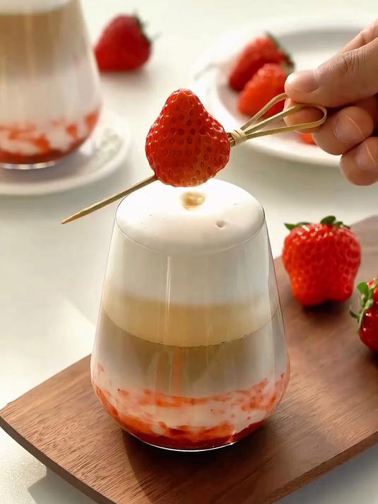 绵云草莓热拿铁少女心满满下午茶