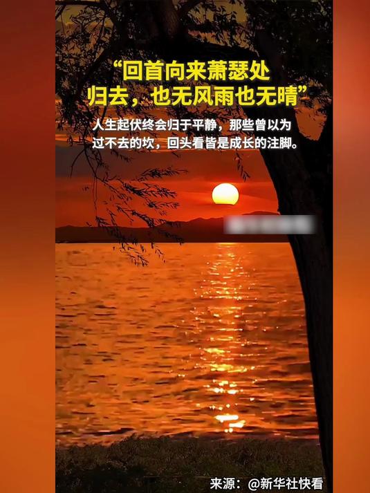 “回首向来萧瑟处 归去,也无风雨也无晴”