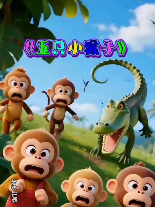 益智启蒙早教儿歌动画《五只猴子荡秋千》