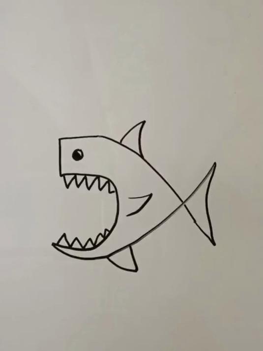 简笔画——教大家用数字5画一条大鲨鱼