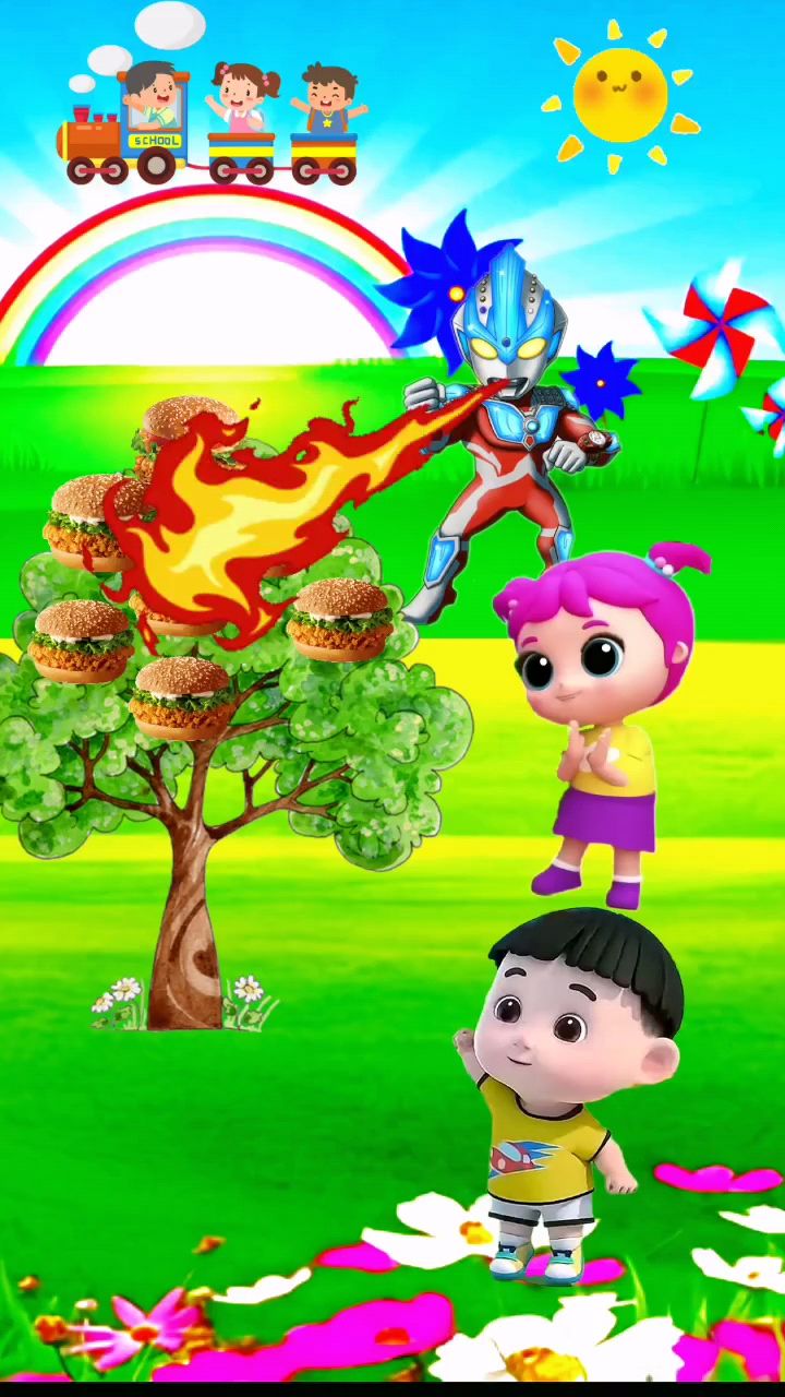 妖怪变成了汉堡树,被小奥特曼打跑了