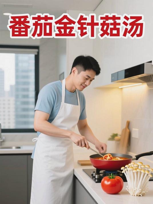 番茄金针菇汤，清淡低脂好营养