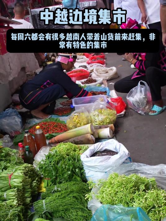 中越边境集市 每周六都会有很多越南人带着山货前来赶集