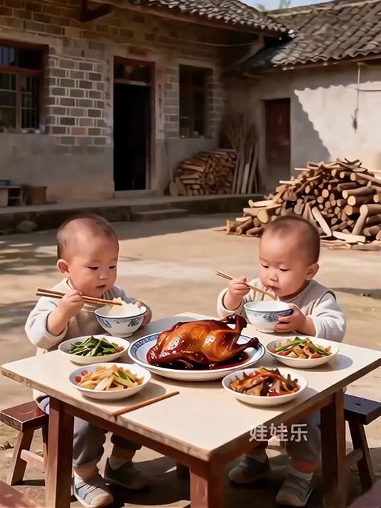 俩萌娃的烧鸡保卫战，对手竟是空中霸主，笑不活了家人们？