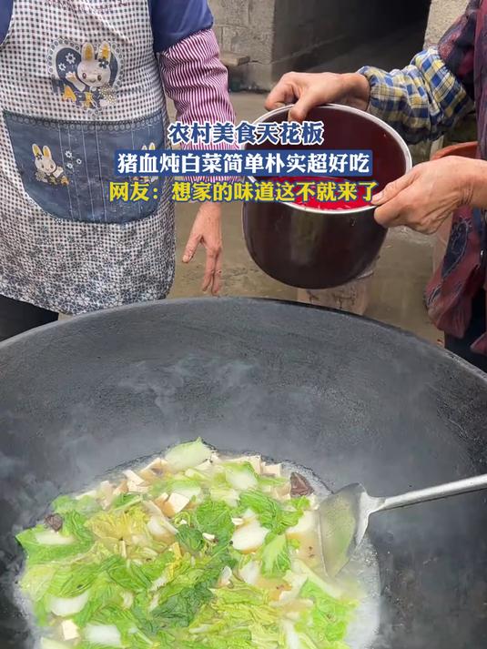 农村美食天花板!猪血炖白菜简单朴实超好吃